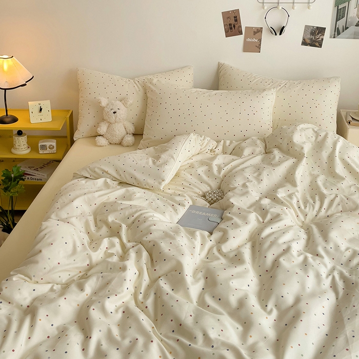 91家纺网 家纺一手货源 找家纺 尤米 2025新款有氧针织双层纱四件套 彩啵啵