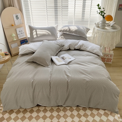 柠馨 2025新款13372全棉印花四件套无印风系列 雅灰