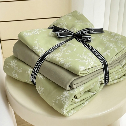 91家纺网 家纺一手货源 找家纺 尤米 2025新款有氧针织双层纱四件套 繁花