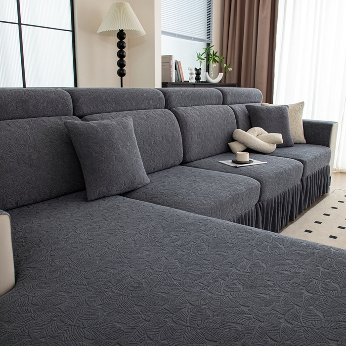 91家纺网 家纺一手货源 找家纺 沐沐家纺 2026新款小树叶裙边沙发笠 深灰