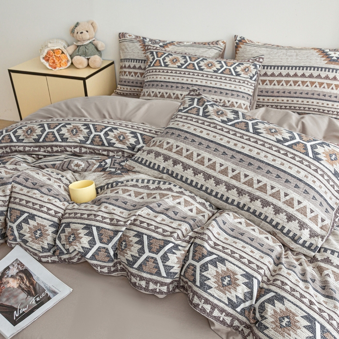 91家纺网 家纺一手货源 找家纺 柠馨 2025新款13372全棉印花四件套无印风系列 波西米亚