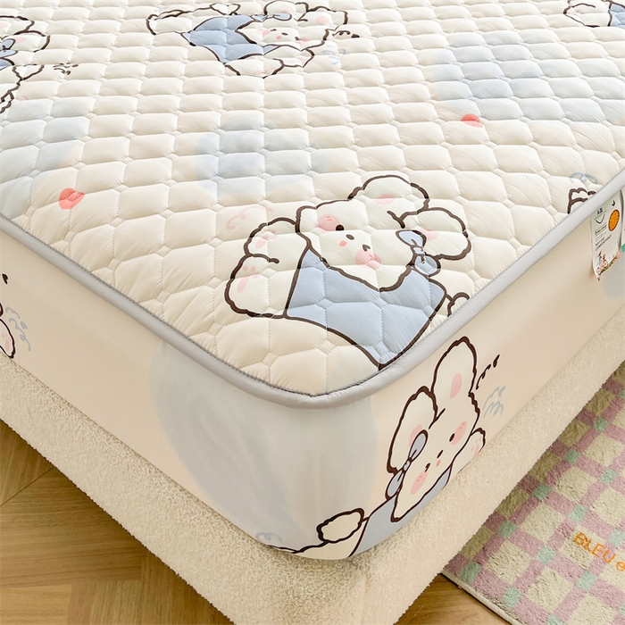 91家纺网 家纺一手货源 找家纺  【高克重加厚】雯豆 新品磨毛夹棉床笠印花水洗棉床笠三件套床垫保护罩 流氓兔