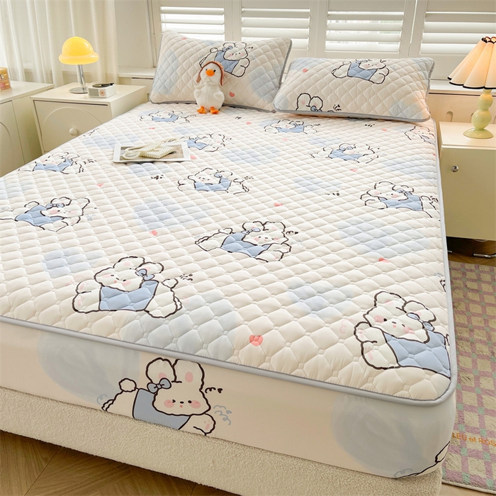 91家纺网 家纺一手货源 找家纺  【高克重加厚】雯豆 新品磨毛夹棉床笠印花水洗棉床笠三件套床垫保护罩 流氓兔