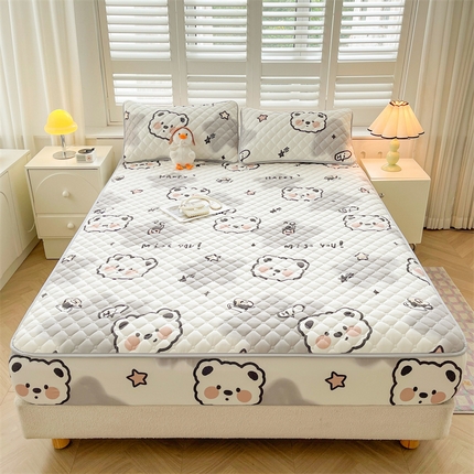 91家纺网 家纺一手货源 找家纺 总 【高克重加厚】雯豆 新品磨毛夹棉床笠印花水洗棉床笠三件套床垫保护罩