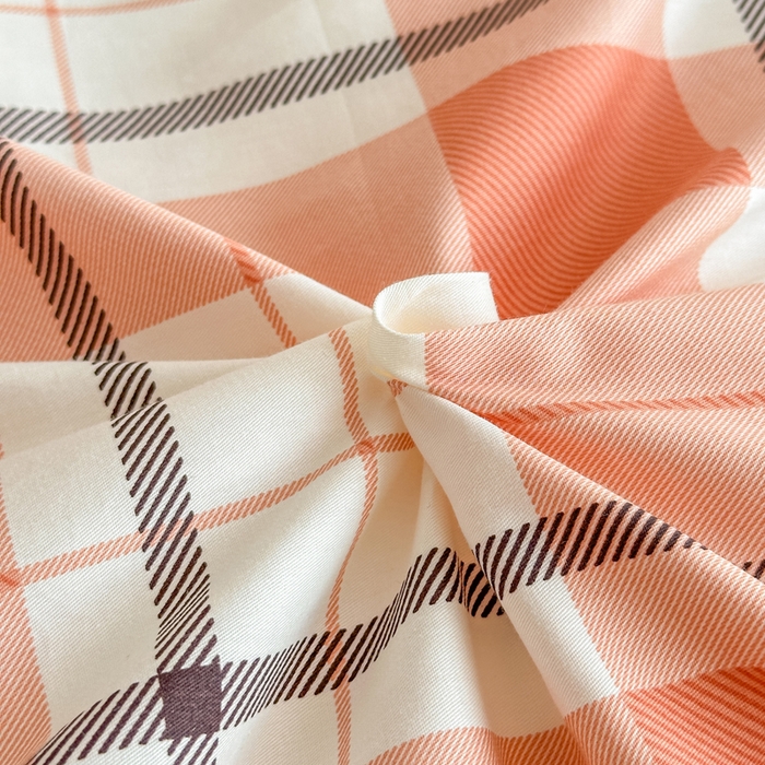 91家纺网 家纺一手货源 找家纺 柠馨 2025新款13372全棉印花四件套无印风系列 橙色大格