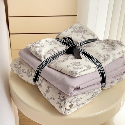 91家纺网 家纺一手货源 找家纺 尤米 2025新款有氧针织双层纱四件套 宁境