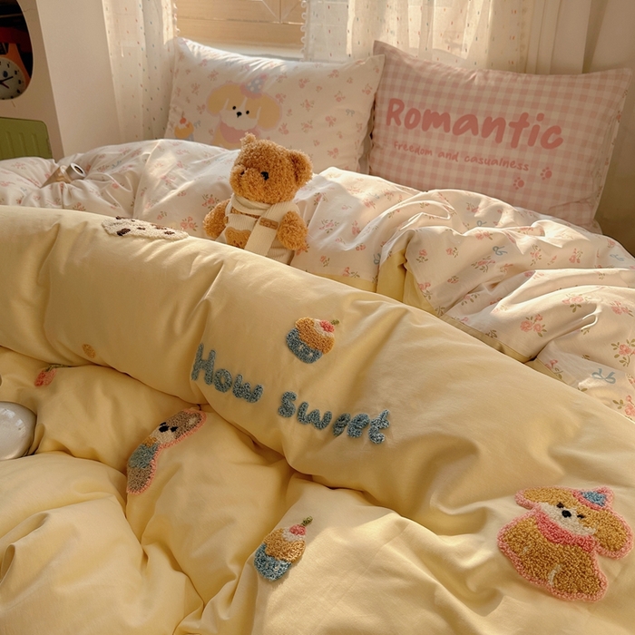 91家纺网 家纺一手货源 找家纺 美乐迪家纺 2025新款全棉绣花四件套 萌宠组合