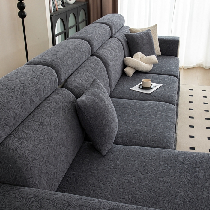 91家纺网 家纺一手货源 找家纺 沐沐家纺 2026新款小树叶裙边沙发笠 深灰