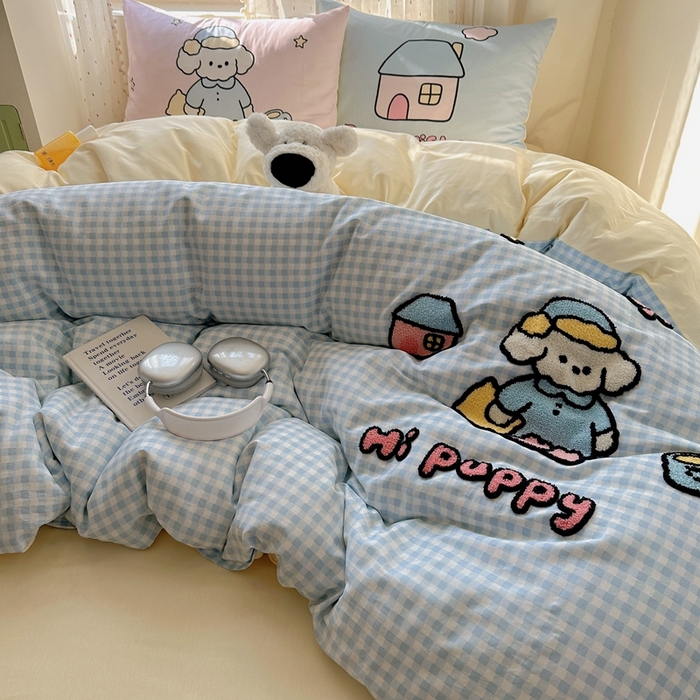 91家纺网 家纺一手货源 找家纺 美乐迪家纺 2025新款全棉绣花四件套 晚安狗狗