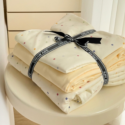 91家纺网 家纺一手货源 找家纺 尤米 2025新款有氧针织双层纱四件套 彩啵啵