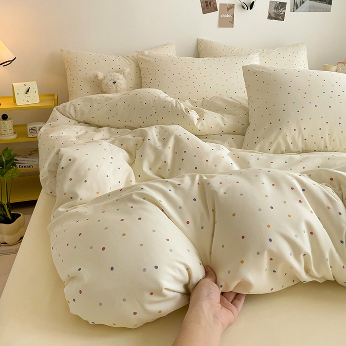 91家纺网 家纺一手货源 找家纺 尤米 2025新款有氧针织双层纱四件套 彩啵啵