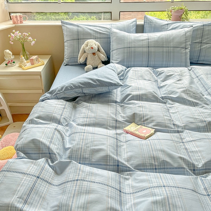 91家纺网 家纺一手货源 找家纺 柠馨 2025新款13372全棉印花四件套无印风系列 海蓝