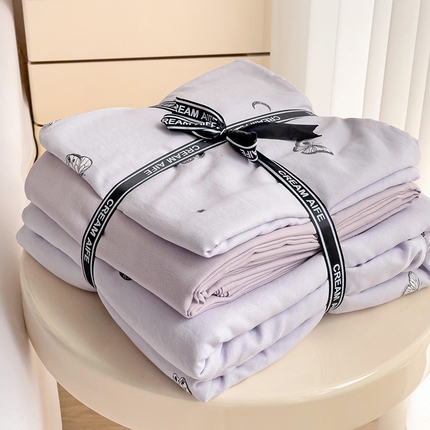 91家纺网 家纺一手货源 找家纺 尤米 2025新款有氧针织双层纱四件套 坠星河-紫