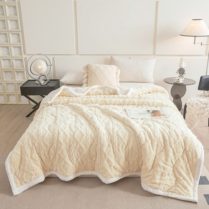 91家纺网 家纺一手货源 找家纺 雅萱家纺 2024新款塔芙绒毛毯 塔芙绒三层毯-米白