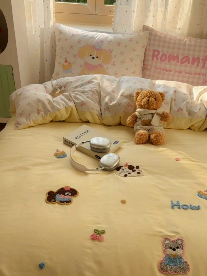 91家纺网 家纺一手货源 找家纺 美乐迪家纺 2025新款全棉绣花四件套 萌宠组合