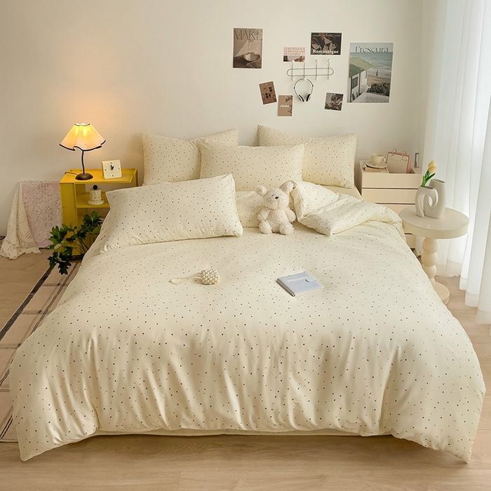 91家纺网 家纺一手货源 找家纺 尤米 2025新款有氧针织双层纱四件套 彩啵啵