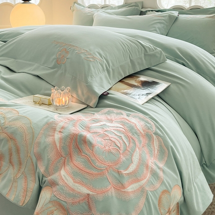 91家纺网 家纺一手货源 找家纺 （总） 2025新款A类加厚保暖全棉磨毛四件套纯棉重工刺绣花轻奢风床单被套纯色床笠款床上用品