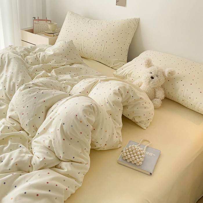 91家纺网 家纺一手货源 找家纺 尤米 2025新款有氧针织双层纱四件套 彩啵啵