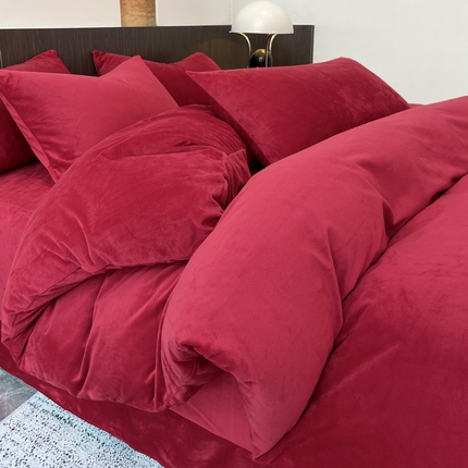 91家纺网 家纺一手货源 找家纺 （买家秀爆款不断货）A类母婴级纯色牛奶绒四件套珊瑚绒四件套雪花绒四件套婴儿绒四件套水晶绒四件套高克重 纯色款-酒红