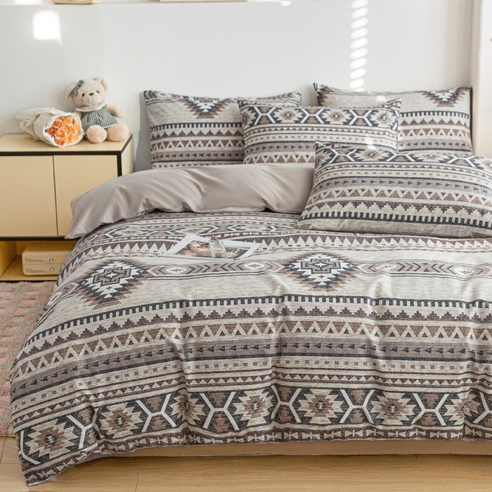 91家纺网 家纺一手货源 找家纺 柠馨 2025新款13372全棉印花四件套无印风系列 波西米亚