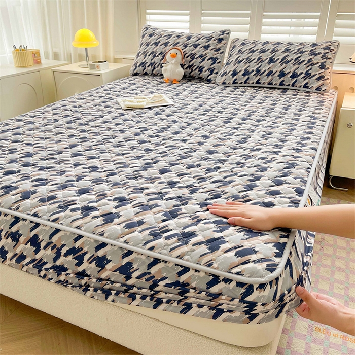 91家纺网 家纺一手货源 找家纺 【高克重加厚】雯豆 新品磨毛夹棉床笠印花水洗棉床笠三件套床垫保护罩 千鸟格