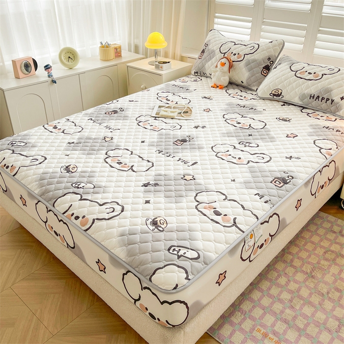 91家纺网 家纺一手货源 找家纺 【高克重加厚】雯豆 新品磨毛夹棉床笠印花水洗棉床笠三件套床垫保护罩 多乐