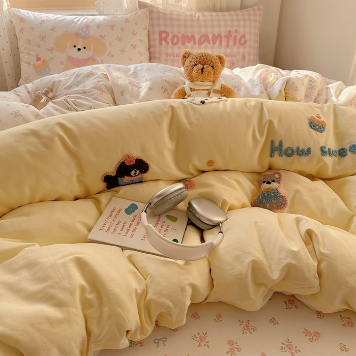 91家纺网 家纺一手货源 找家纺 美乐迪家纺 2025新款全棉绣花四件套 萌宠组合