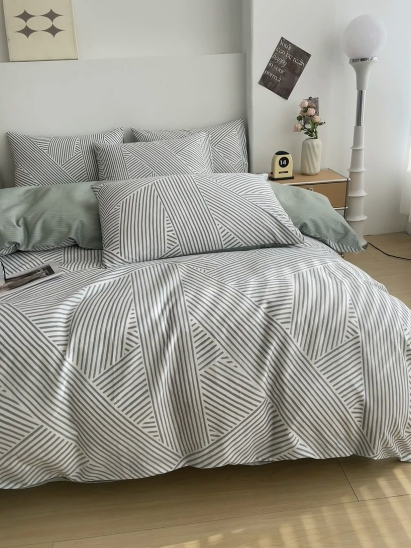 91家纺网 家纺一手货源 找家纺 柠馨 2025新款13372全棉印花四件套无印风系列 编制生活绿