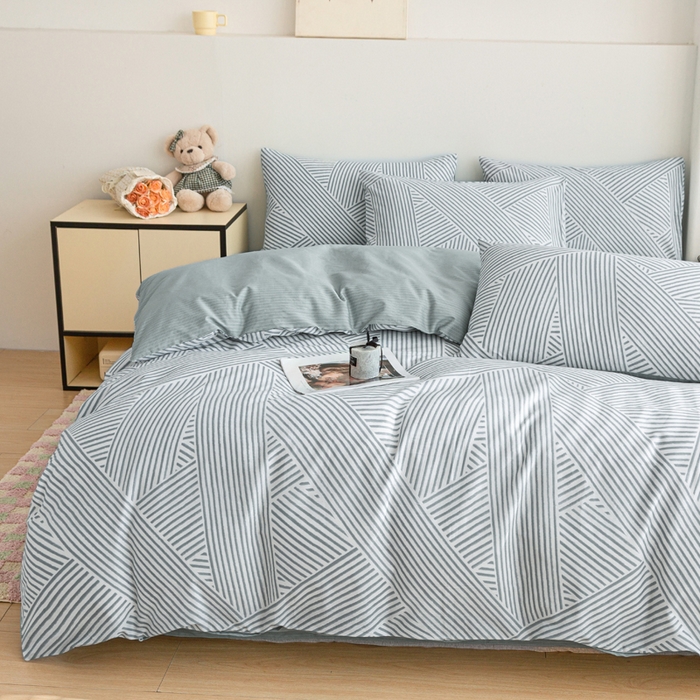 91家纺网 家纺一手货源 找家纺 柠馨 2025新款13372全棉印花四件套无印风系列 编制生活绿