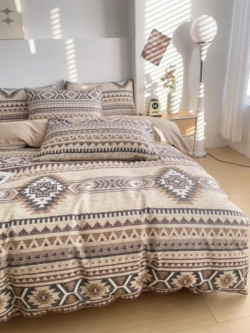 91家纺网 家纺一手货源 找家纺 柠馨 2025新款13372全棉印花四件套无印风系列 波西米亚