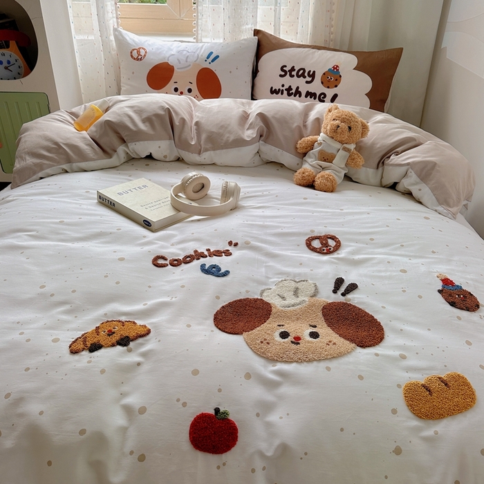 91家纺网 家纺一手货源 找家纺 美乐迪家纺 2025新款全棉绣花四件套 厨师狗狗