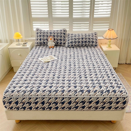 91家纺网 家纺一手货源 找家纺 总 【高克重加厚】雯豆 新品磨毛夹棉床笠印花水洗棉床笠三件套床垫保护罩