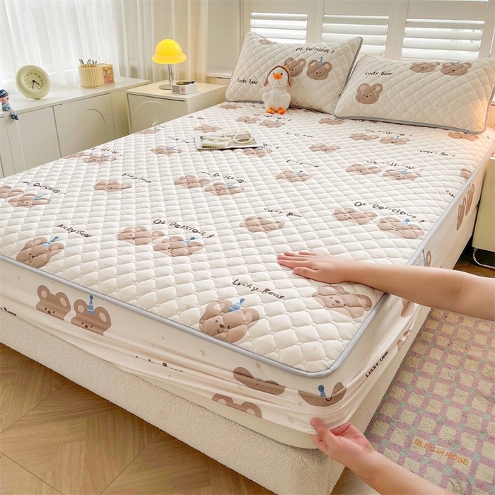 91家纺网 家纺一手货源 找家纺  【高克重加厚】雯豆 新品磨毛夹棉床笠印花水洗棉床笠三件套床垫保护罩 杰克王子