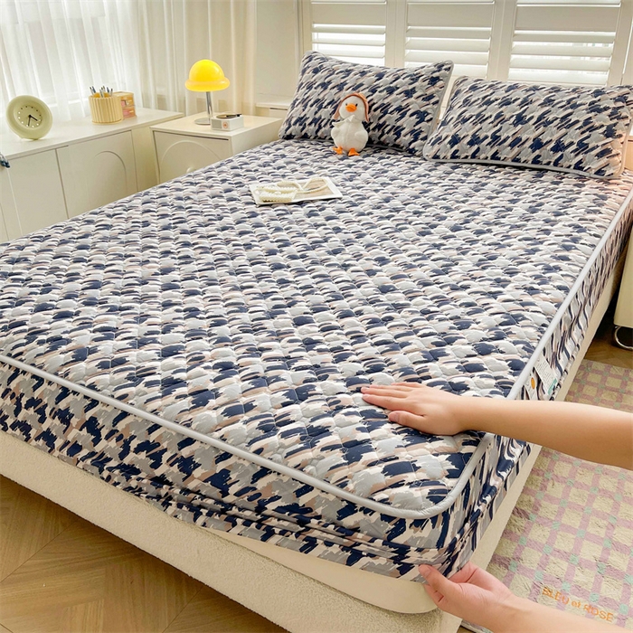 91家纺网 家纺一手货源 找家纺 【高克重加厚】雯豆 新品磨毛夹棉床笠印花水洗棉床笠三件套床垫保护罩 千鸟格