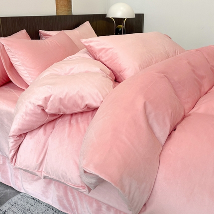 91家纺网 家纺一手货源 找家纺 （买家秀爆款不断货）A类母婴级纯色牛奶绒四件套珊瑚绒四件套雪花绒四件套婴儿绒四件套水晶绒四件套高克重 纯色款-粉玉