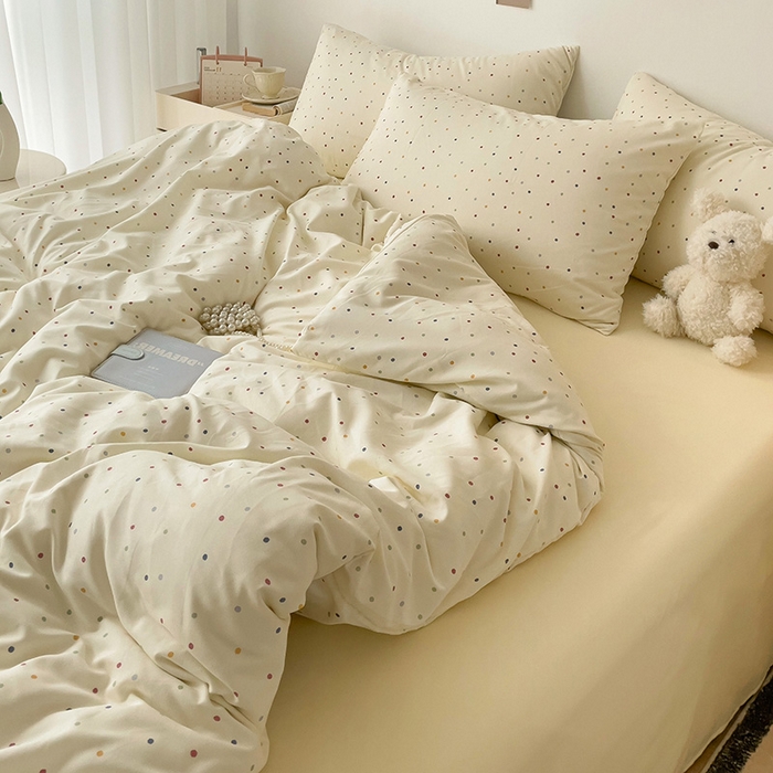 91家纺网 家纺一手货源 找家纺 尤米 2025新款有氧针织双层纱四件套 彩啵啵