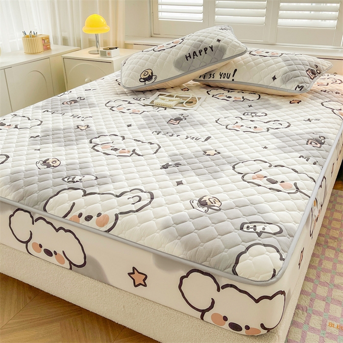 91家纺网 家纺一手货源 找家纺 【高克重加厚】雯豆 新品磨毛夹棉床笠印花水洗棉床笠三件套床垫保护罩 多乐