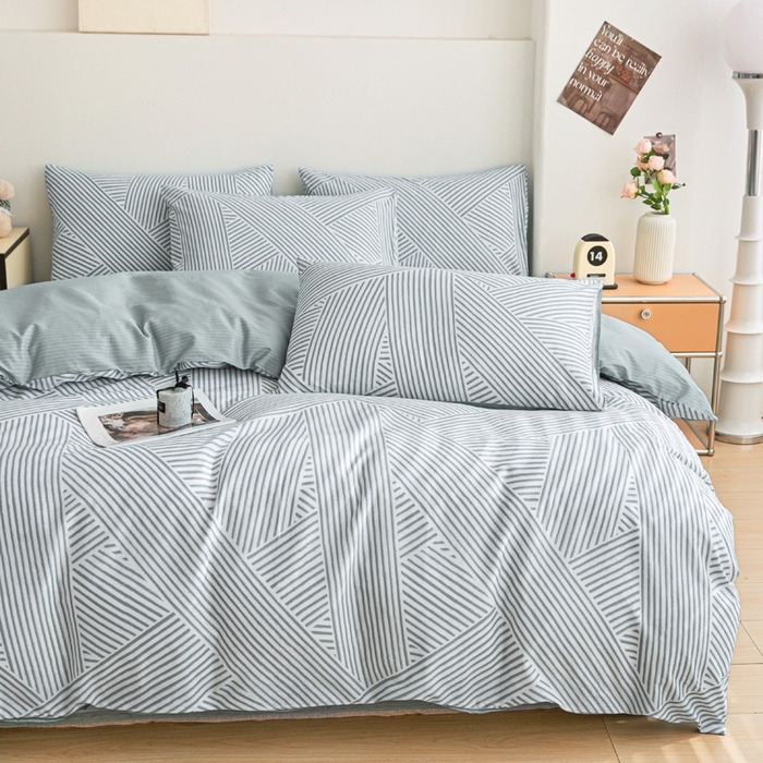 91家纺网 家纺一手货源 找家纺 柠馨 2025新款13372全棉印花四件套无印风系列 编制生活绿