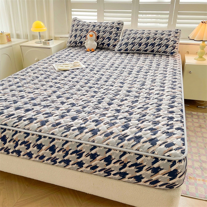 91家纺网 家纺一手货源 找家纺 【高克重加厚】雯豆 新品磨毛夹棉床笠印花水洗棉床笠三件套床垫保护罩 千鸟格