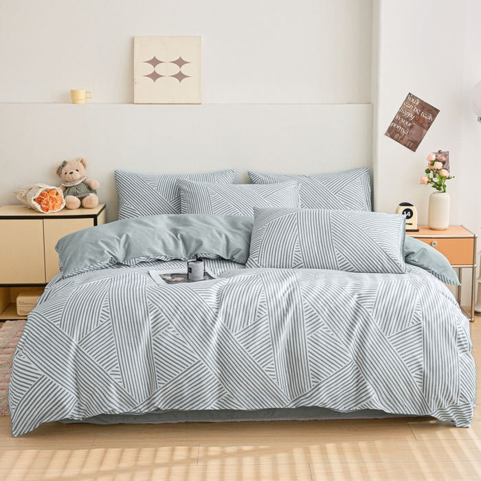 91家纺网 家纺一手货源 找家纺 柠馨 2025新款13372全棉印花四件套无印风系列 编制生活绿