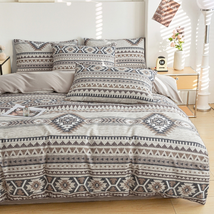 91家纺网 家纺一手货源 找家纺 柠馨 2025新款13372全棉印花四件套无印风系列 波西米亚