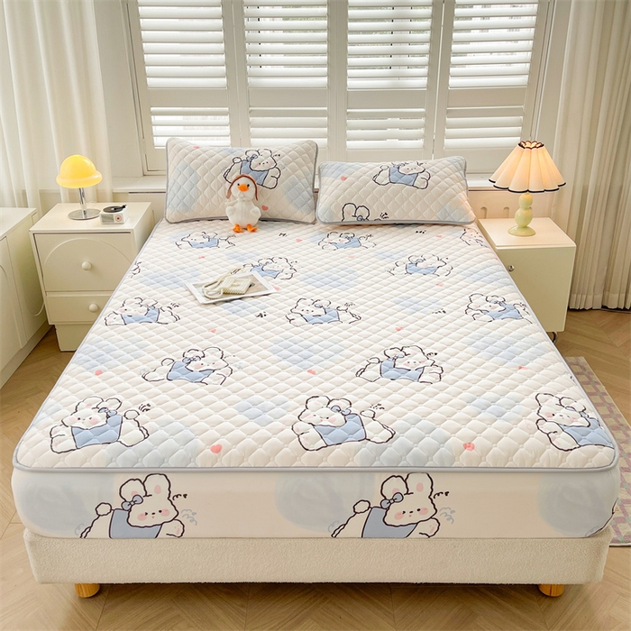 91家纺网 家纺一手货源 找家纺  【高克重加厚】雯豆 新品磨毛夹棉床笠印花水洗棉床笠三件套床垫保护罩 流氓兔