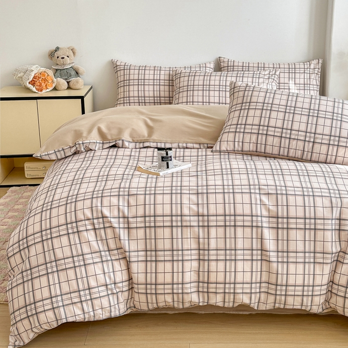 91家纺网 家纺一手货源 找家纺 柠馨 2025新款13372全棉印花四件套无印风系列 窗格粉