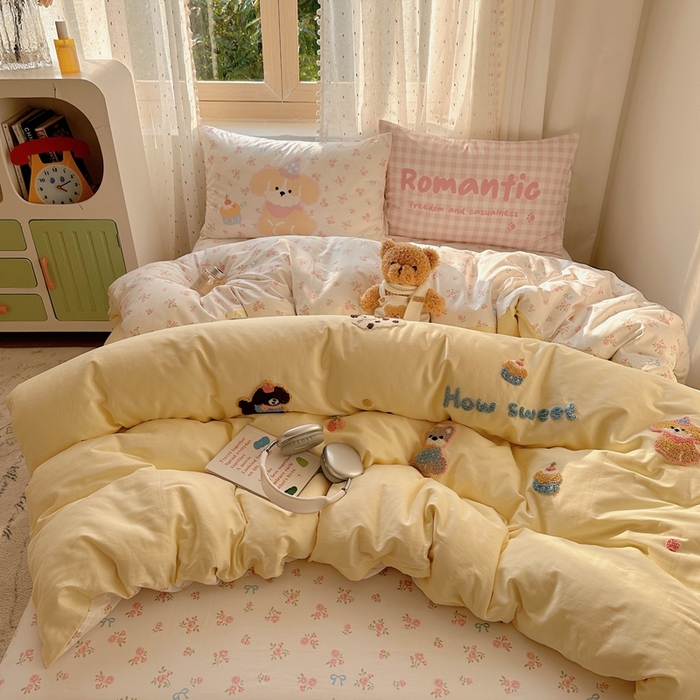 91家纺网 家纺一手货源 找家纺 美乐迪家纺 2025新款全棉绣花四件套 萌宠组合