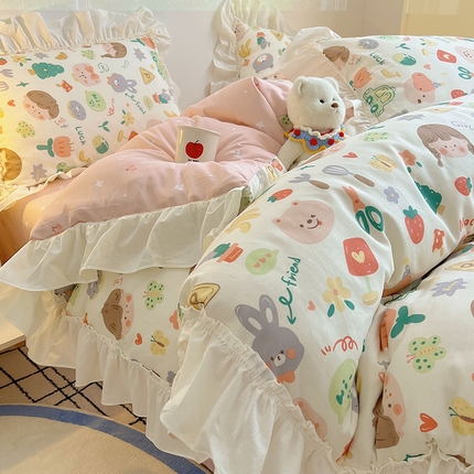 91家纺网 家纺一手货源 找家纺 瑞莱 2025韩式INS减龄花边款全棉四件套-卡通系列 蜡笔乐园
