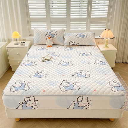 91家纺网 家纺一手货源 找家纺 总 【高克重加厚】雯豆 新品磨毛夹棉床笠印花水洗棉床笠三件套床垫保护罩