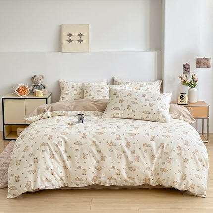 柠馨 2025新款13372全棉印花四件套无印风系列 美梦小熊