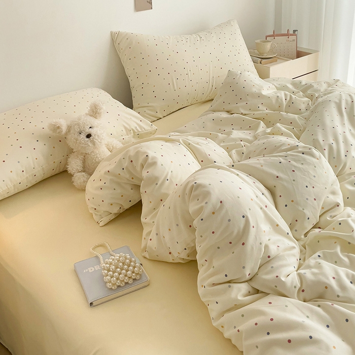 91家纺网 家纺一手货源 找家纺 尤米 2025新款有氧针织双层纱四件套 彩啵啵