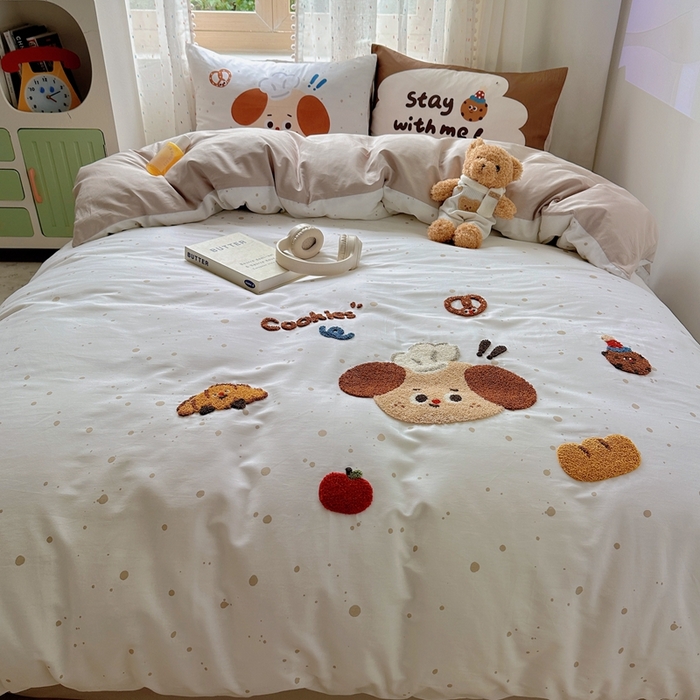 91家纺网 家纺一手货源 找家纺 美乐迪家纺 2025新款全棉绣花四件套 厨师狗狗