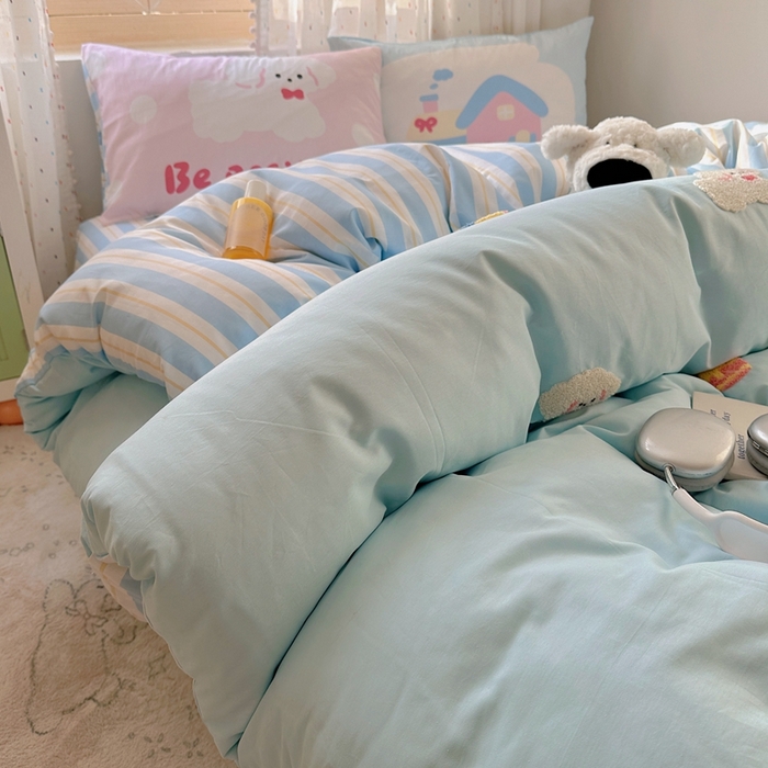 91家纺网 家纺一手货源 找家纺 美乐迪家纺 2025新款全棉绣花四件套 小狗派对